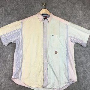 Vintage Tommy Hilfiger Shirt L Button Down Pastel Colorblock Stripe Short Sleeve